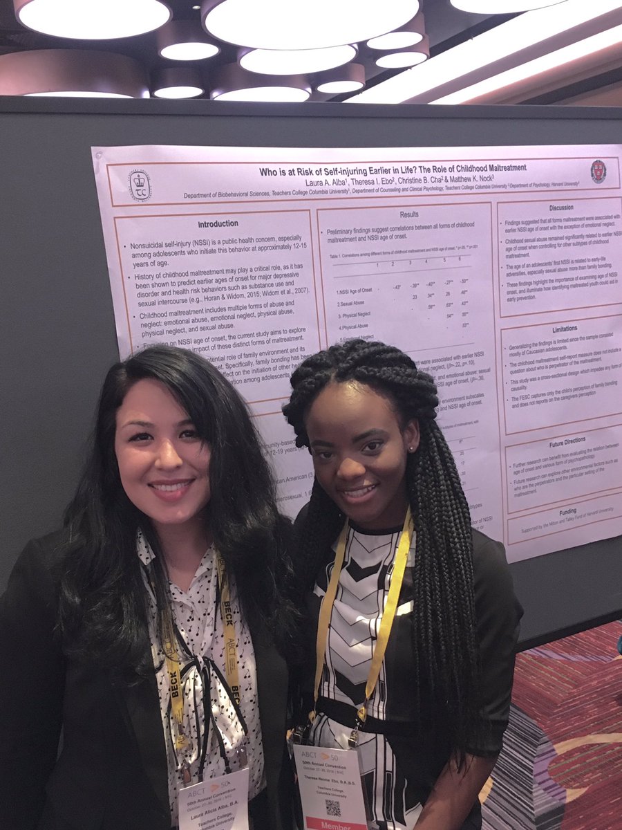LCDS_TC's tweet photo. Lab members, Laura Alba and Theresa Ebo, presenting their poster at #ABCT2016 #research https://t.co/TuUBt8Hie7