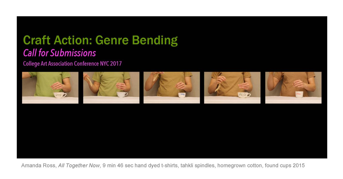 caavisual's tweet photo. Nov 12 deadline to apply to “Craft Action: Genre Bending,” a juried video screening at #CAA2017 https://t.co/8U2c90vNp0 @centerforcraft https://t.co/mj2Brn1g1P