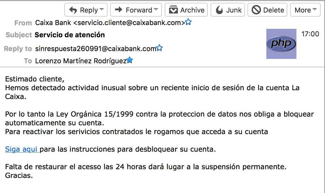 lawwait's tweet photo. Menudo phishing más majo me ha llegado de CaixaBank… si llego a tener una cuenta, igual hasta hago click y todo :) https://t.co/a2umqKj0ak