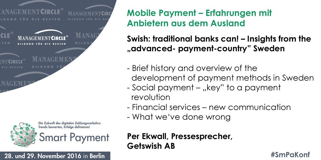 digi_circle's tweet photo. #MobilePayment ist ein Thema der #SmPaKonf in Berlin. Wir freuen uns auf Per Ekwall von #Getswish https://t.co/p8C9DdwN4A https://t.co/FKfTjP2HK1