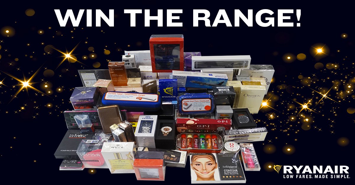Ryanair's tweet image. It’s Ryanair #WinWednesday! WIN the entire range. Simply like &amp;amp;  RT to enter. See prizes here: bit.ly/2f19LL9 #RyanairInflight