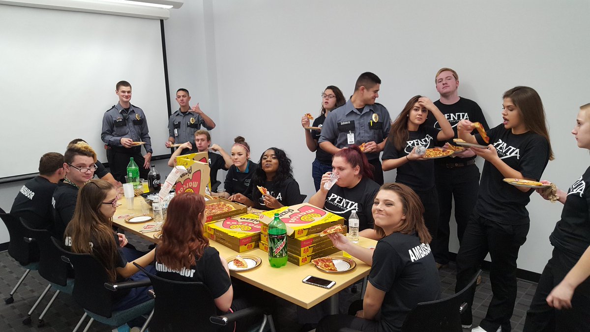 pentacareerctr's tweet photo. Ambassadors @pentacareerctr rock! Awesome group helping with #explorepenta ... that's why we feed them, they've earned it! https://t.co/a0fzB6vRTY