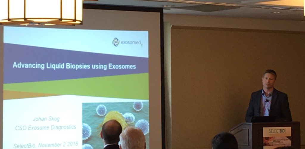 DScottFreedman's tweet photo. CSO of @ExosomeDx Johan Skog talks about circulating #exosomes and #exRNA at the @enalrazvi #cancerimmunotherapy2016 https://t.co/YtqvqL8z6K