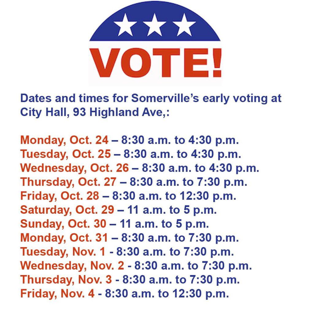 voteaaronjames's tweet photo. 6 days until election day.  Early voting continues through this Friday Nov 4 at Somerville City Hall. Schedule below. https://t.co/aSqNrNMbUP