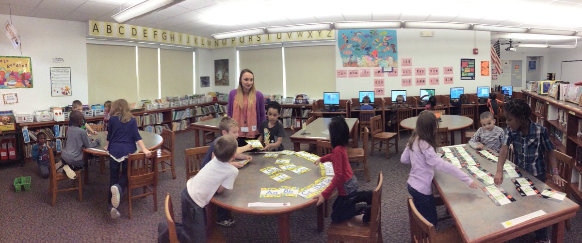 Mrs. Cipura's first grade working on their alphabetizing skills in the Longridge Library!  <a href="/GreeceCentral/">Greece Central</a>