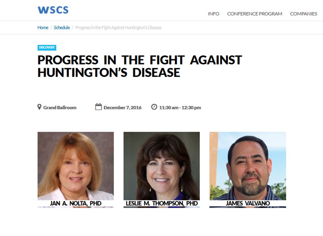 jan_nolta's tweet photo. I am looking forward to the session on progress in the fight against #huntingtonsdisease at the World Stem Cell Summit 2016 #WSCS2016 https://t.co/g5LxUXXddo