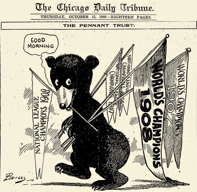 Chicago_History's tweet photo. From 1908 - 
The @chicagotribune newspaper cover from the day after the #Cubs won the #WorldSeries.

#ChicagoHistory https://t.co/DfH1jmMSi4