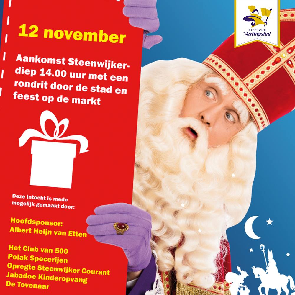 Kom jij ook even kijken bij de intocht van Sinterklaas bij het Steenwijkerdiep?