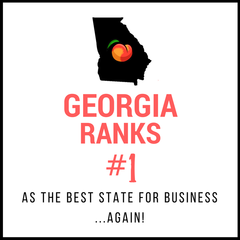 GAChamber's tweet photo. Today, Gov. Deal announced that for the 4th consecutive year, Georgia ranked #1 as the best state for business! #OurGreatState #GAChamber https://t.co/3qZbnqNmxe