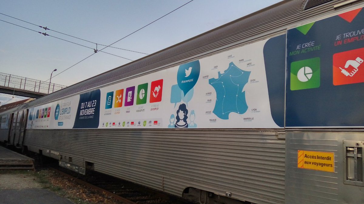 J-5 avant le début du #TrainEmploi. Du 7 au 23/11, il parcourra 12 villes-étapes. Plus d'infos sur le blog: bit.ly/2fvYJlf. #emploi