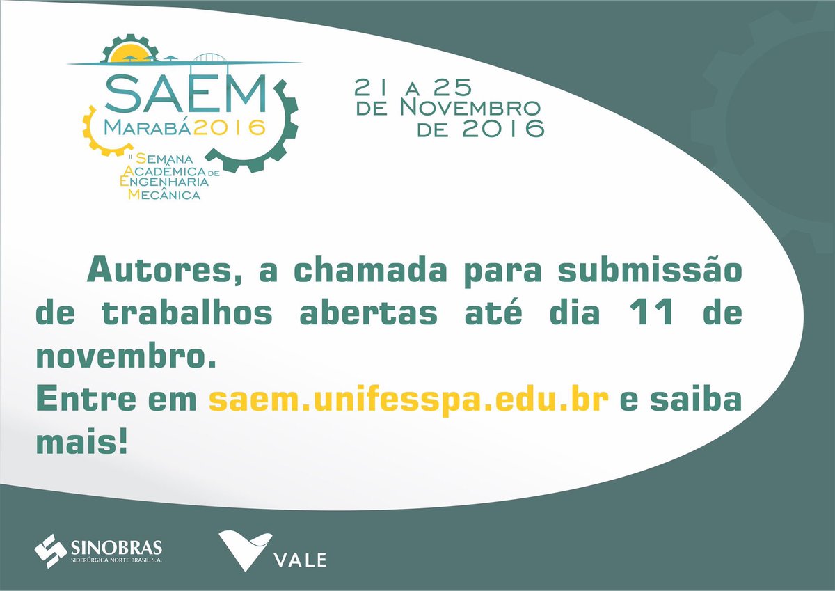 SaemUnifesspa's tweet photo. Faltam 19 dias! #saem2016 #engenhariamecânica #unifesspa https://t.co/uWBVGyTl8d