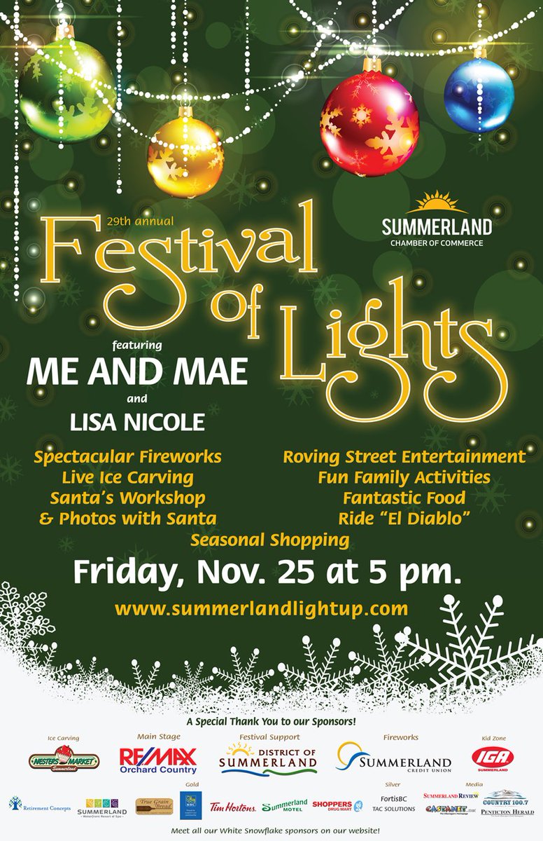 SummerlandChmbr's tweet photo. #slandlightup 2016b is going to be fun with modern country music, Santa, activities, & seasonal shopping. Thx to our sponsors #discoverhome https://t.co/ht3Lo3yntT