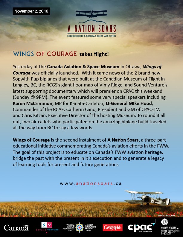 SoundVenturePro's tweet photo. #wingsOfCourage takes flight!
#anationsoars #avSpaceMuseum #RCGS_SGRC #Vimy #SoundVenturePro #vimyfoundation #RCAF #CPAC https://t.co/jJjXMa8Qya