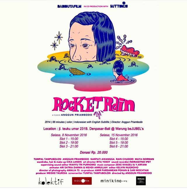 8 &amp; 15 Nov 2016 (15.00/19.00/21.00)

Donasi : Rp 20,000- #Warungbejubels lantai 2, Jl Teuku Umar 231 Denpasar.
Info: 081999962919