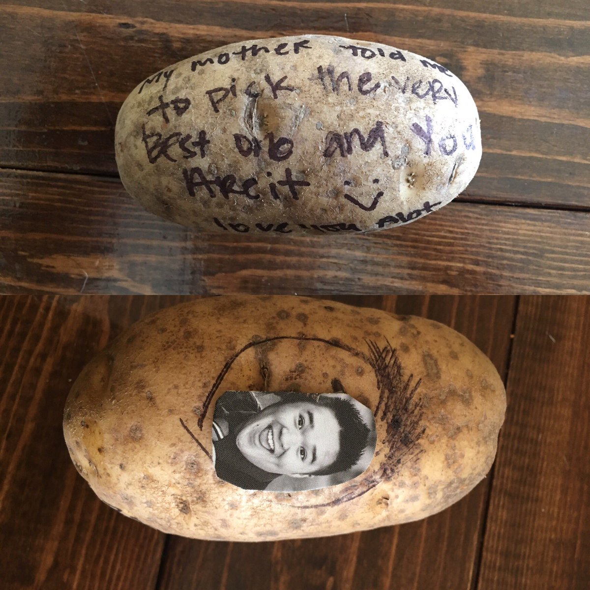 joeyliew's tweet photo. @_kels_m @ryansmithpharmd look what @haileykait made me. #potatopal https://t.co/ebh8ULkBDy
