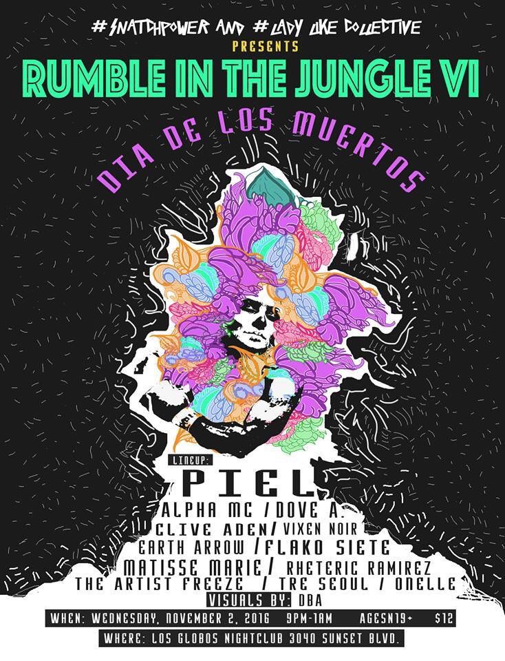GoSemi's tweet photo. TONIGHT it's going up at @ClubLosGlobos #RumbleinthejungleVI #Diadelosmuertos 💀 presented by ⚡️ @SnAtChPoWeR &amp; #LadyLikeCollective 💙 https://t.co/ayNc1R1BGY