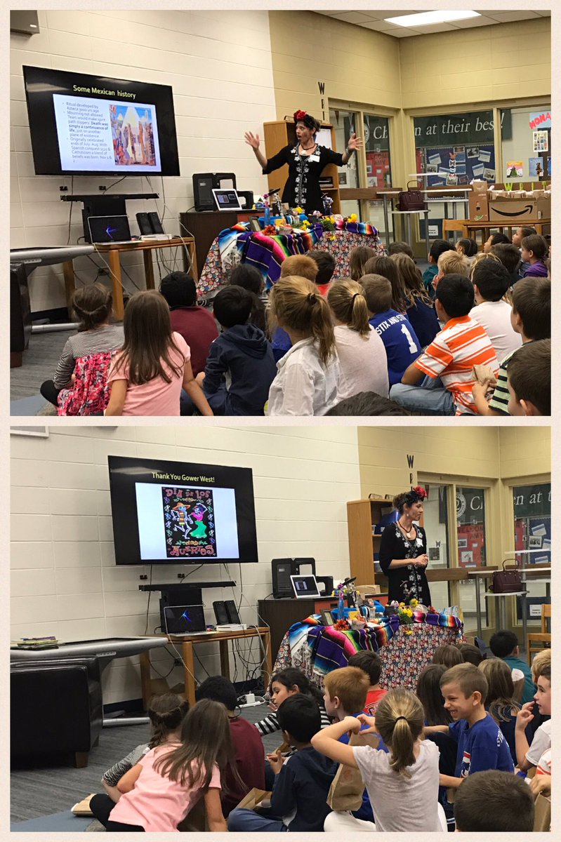 TheGoodRoom13's tweet photo. Second grade learned about the history and traditions of #DayoftheDead. Thank you Mrs. Rahman for a terrific presentation! #gower62 https://t.co/v23n5428Gp