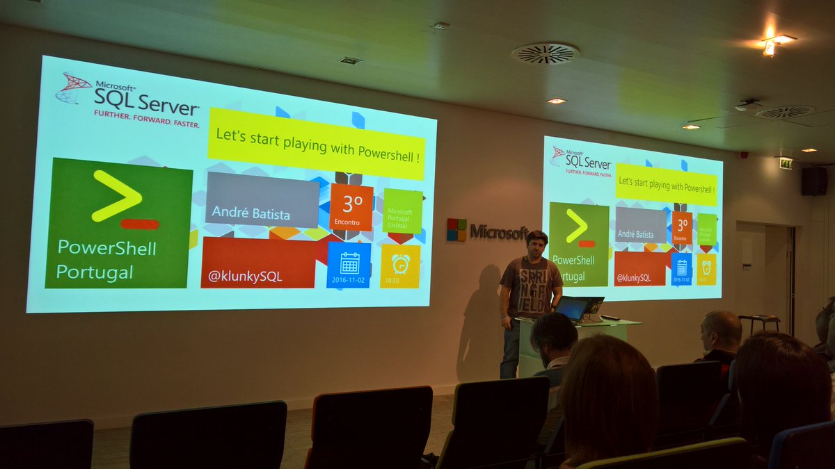 creative_byte's tweet photo. Now we have @klunkySQL talking about "Let's start playing with powershell" at #powershellpt meeting https://t.co/Af3w6b49AA