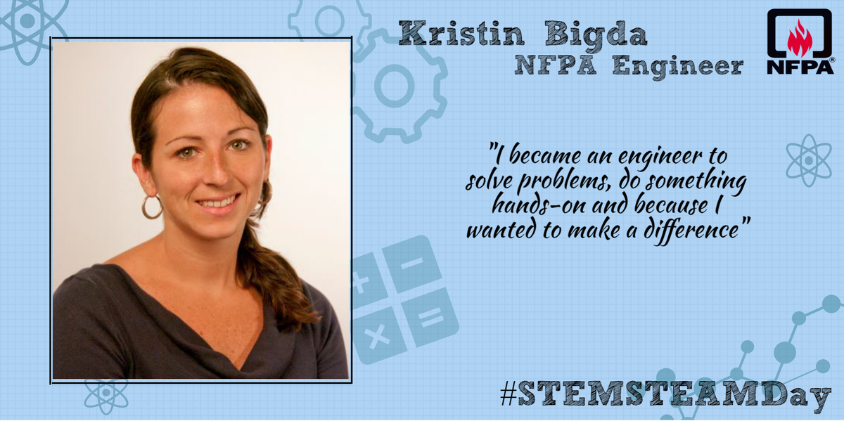 NFPA's tweet photo. #STEMSTEAMDay is coming Nov8th! We're chatting with NFPA's engineers about why they chose this career https://t.co/SMTye5HFrq @KristinB_NFPA https://t.co/xUnodUWnyd