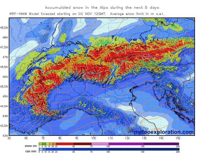 lugaresdenieve's tweet photo. Llega la primera nevada seria de la temporada a los Alpes, hasta 50 cm de nieve próximos 5 días, cotas de 1800m, más bajas en Austria 1400m https://t.co/Q26hfyiw30