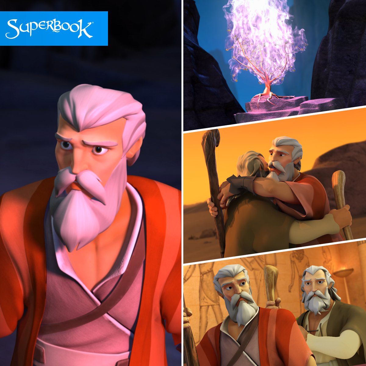SuperbookTV's tweet photo. God's wisdom is seen at the Burning Bush: Moses asks God to send someone else to speak. God chooses Aaron to help him! #WeekOfWisdom https://t.co/jLYBxzhSUp