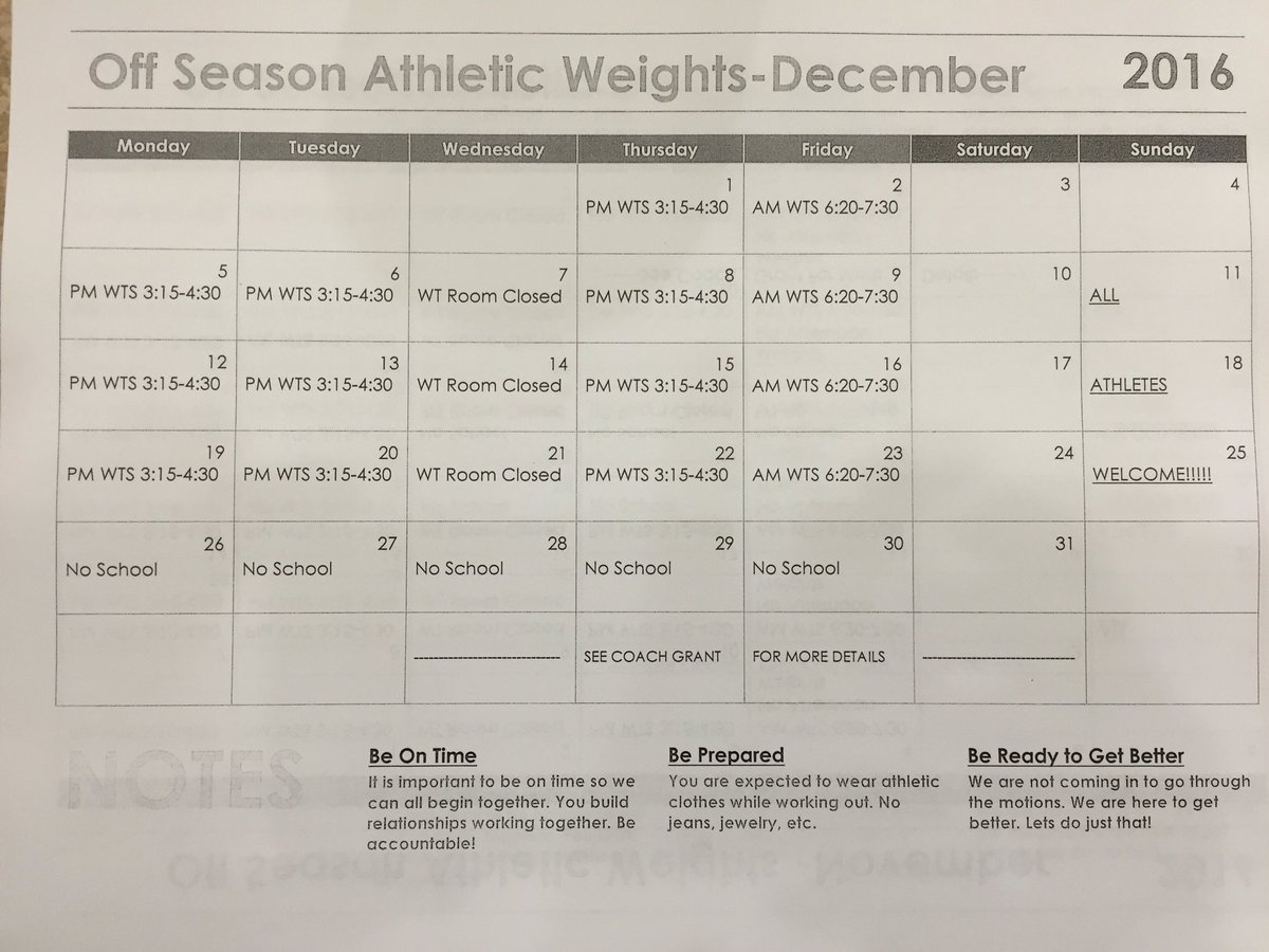 NMcoachgrant's tweet photo. Off season athletic weights schedule for Nov. and Dec...The off season is the time to build relationships in the WT Room! #ZebraStrength https://t.co/KEhOv2NB1J