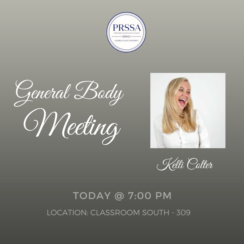 PRSSAGSU's tweet photo. Today, Wednesday November 2nd at 7:00 p.m. in Classroom South Rm #309 we will be hosting University of Georgia graduate Kelli Colter! https://t.co/LK6ReeMKcj