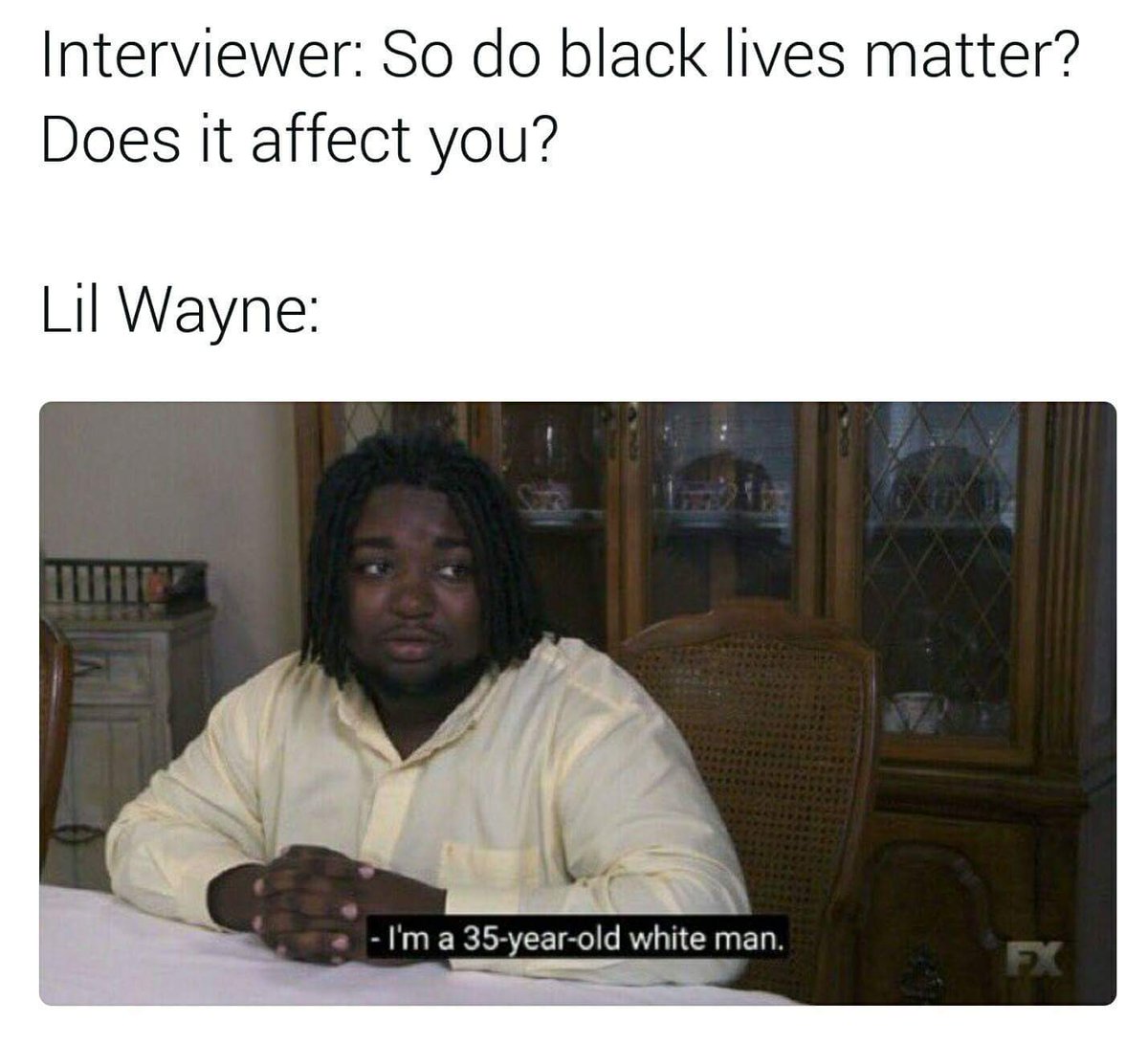 notclarkkentcom's tweet photo. #lilwayne thinks he's transracial lmao #atlantafx https://t.co/bEktmz2Rn5