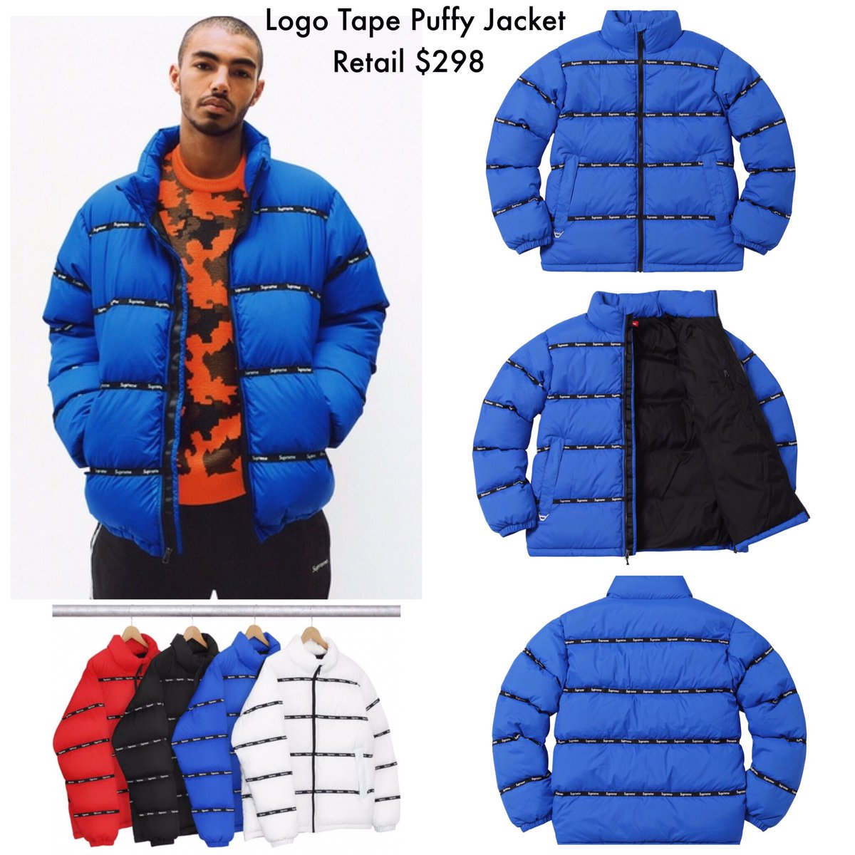 supreme tape logo puffer