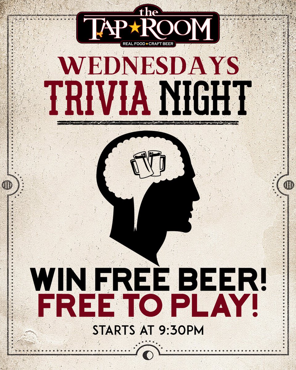 taproompatch's tweet photo. Test the old noggin. Trivia Night is tonight! 9:30 pm! 

#taproomMP #taproompatch #livemusic #craftbeer #packedhouse #badasssandwich #burger https://t.co/pwQ8RInXrF
