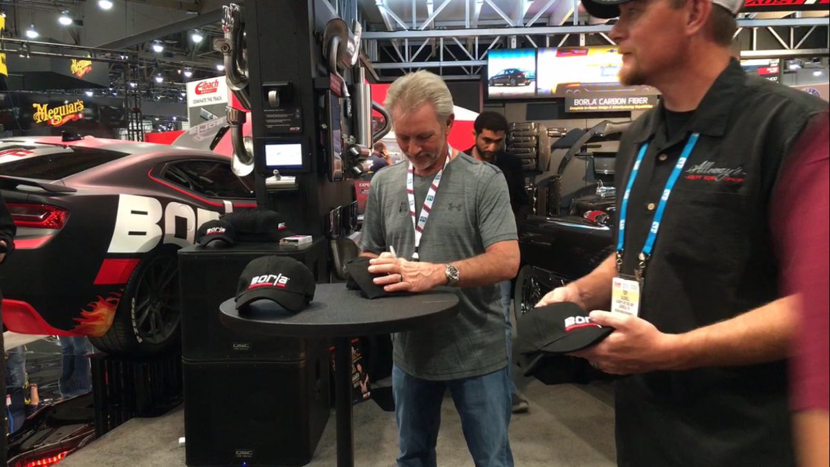 BorlaExhaust's tweet photo. #BobbyAlloway (2015 Battle of the Builders Champion) signed Borla hats & took photos w/ fans in the #Borla booth @SEMASHOW!
#sema2016 #sema https://t.co/YAcXMDlqG0