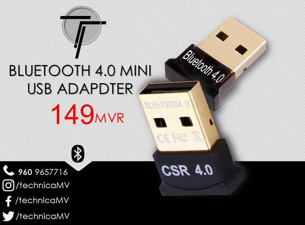TechnicaMV's tweet photo. Mini USB Bluetooth 4.0 Adapter for PC Win XP Vista 7 8 10
Call 9657716 / 7756989
#TechnicaMV https://t.co/olOwNicSzS