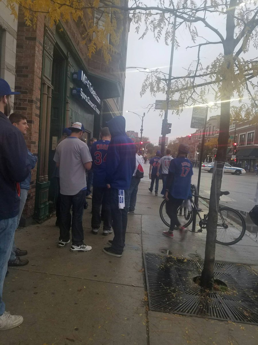 Go Cubs go! Fans wait outside #Wrigleyville bars to watch game seven of the #WorldSeries and see if the <a href="/Cubs/">Chicago Cubs</a> are champs. #FlyTheW #Cubs