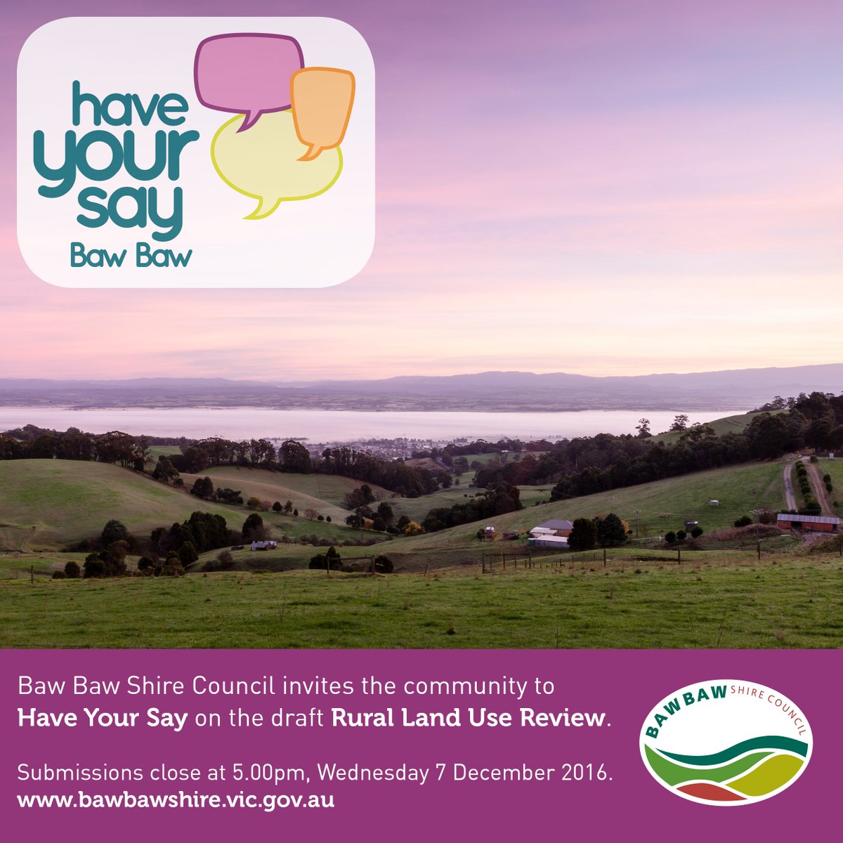 Round 3 of consultation is currently open on the draft Rural Land Use Review. Have Your Say at tinyurl.com/jtyj6b6