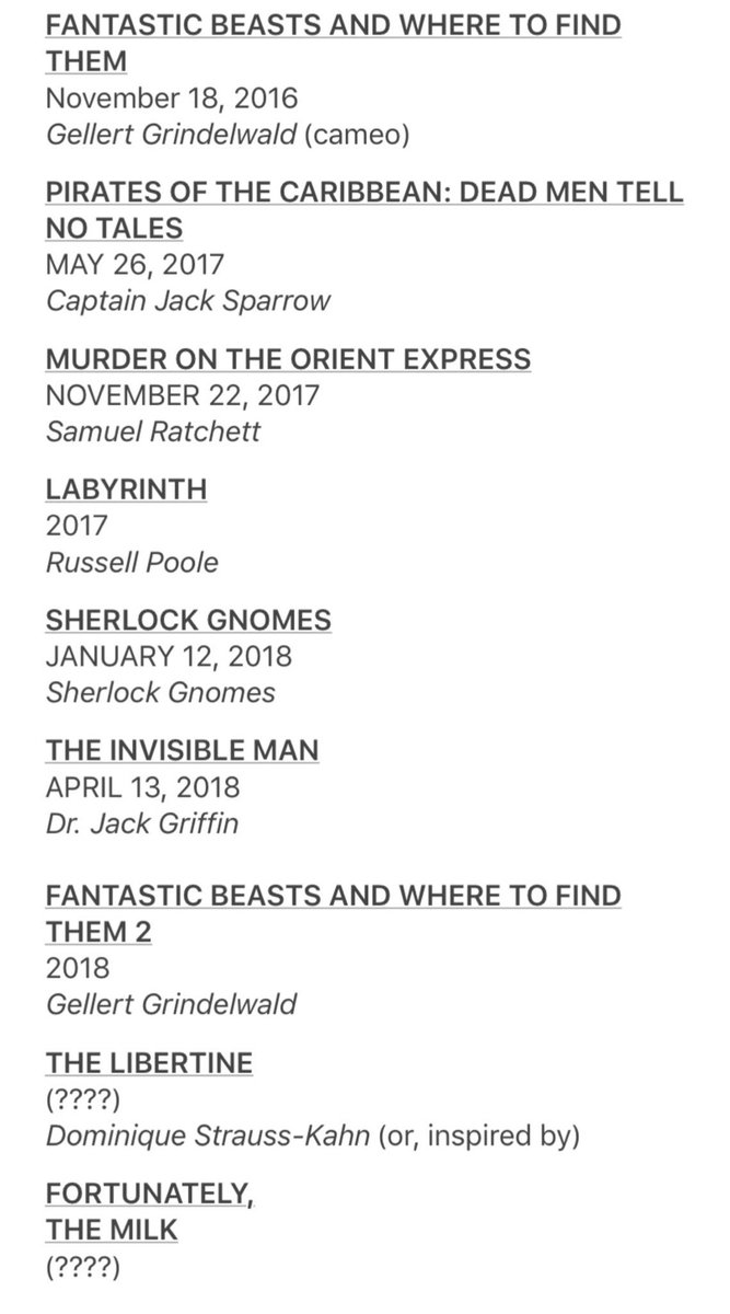 JDeppMexico's tweet image. UPDATE: #JohnnyDepp upcoming films. 

#FantasticBeasts #PiratesoftheCaribbean