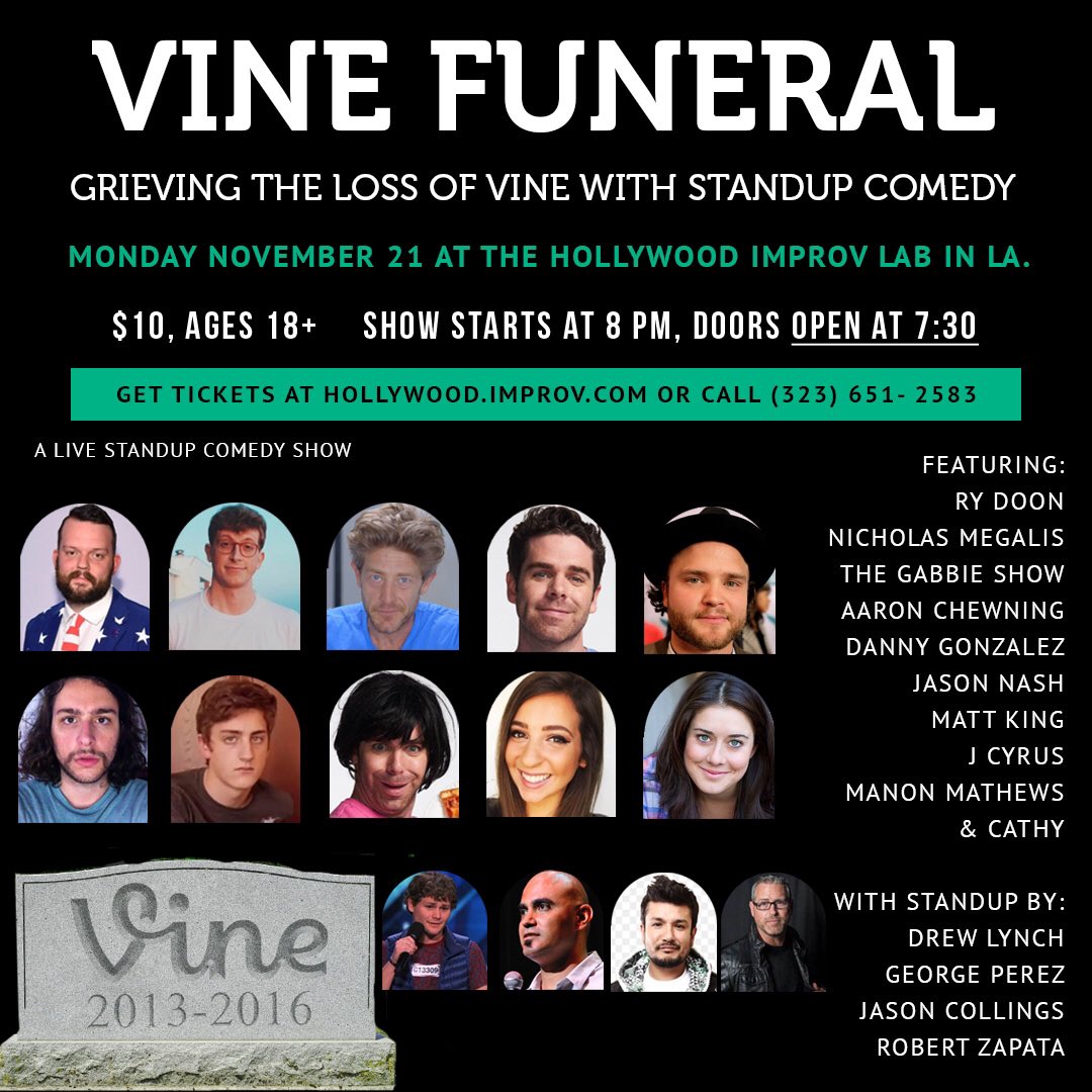 RyDoon's tweet image. LAUGH IN THE FACE OF DEATH!💀 Join us as we say goodbye to @vine in a humorous way. 11/21 at @HollywoodImprov

TIX: bit.ly/2eBhPkU
