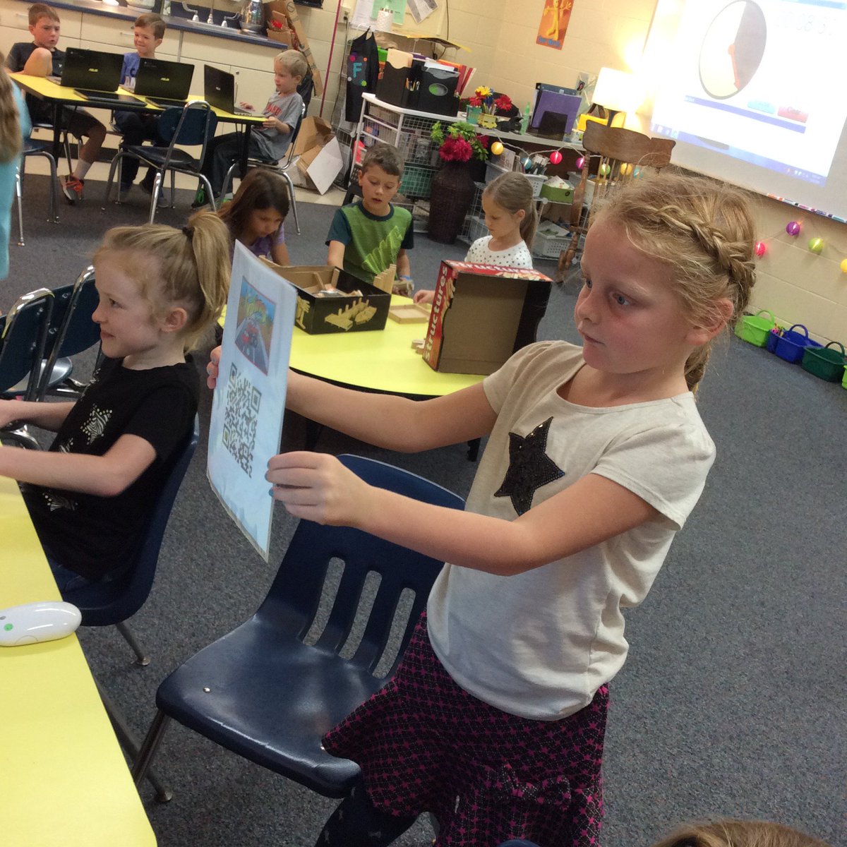 Mrs_Frim's tweet photo. 1st Graders @bigwalnutbwe using QR codes. They think it's the coolest thing! :) #bwls2020 https://t.co/auKT4JSJyF
