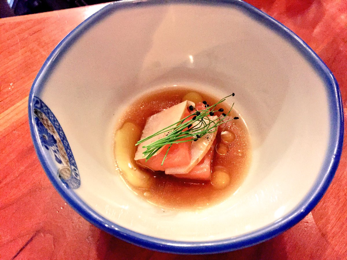 lhollers's tweet photo. Chef Kevin Tien and Beverage Director Carlie Steiner are back in action, people! Sneak peek of #HimitsuDC!! Amazing #salmon amuse to start. https://t.co/nkP5vnk31j