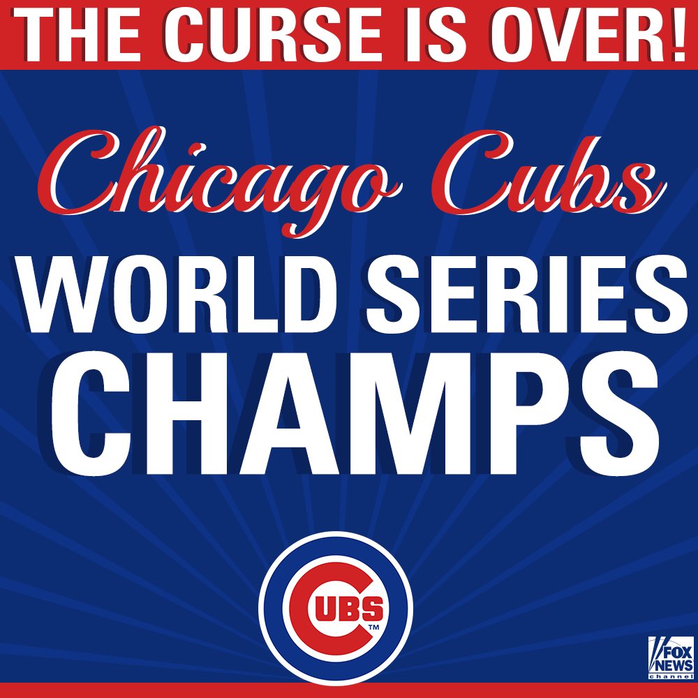 Fox News (@foxnews) on Twitter photo BREAKING NEWS: The Chicago <a href="/Cubs/">Chicago Cubs</a> win the first #WorldSeries since 1908, defeating the Cleveland @Indians. BREAKING NEWS: The Chicago <a href="/Cubs/">Chicago Cubs</a> win the first #WorldSeries since 1908, defeating the Cleveland @Indians.