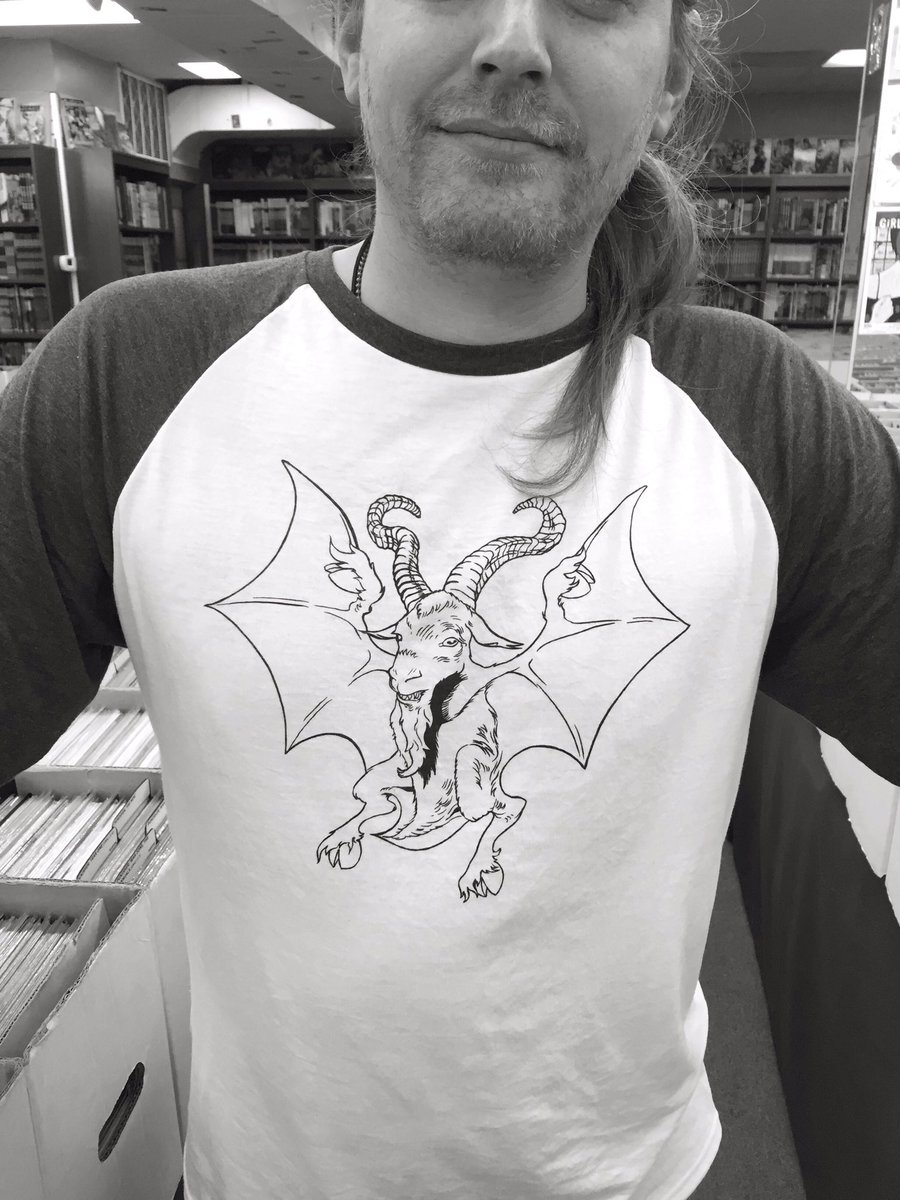 culturepulp's tweet photo. Why, it's @BenHouseart modeling his new #GoatBat tee at @ExcaliburPDX . Get yours today, Ben's tee game is unmatched https://t.co/M4tYAl3fmT https://t.co/RRvfhLfe1c