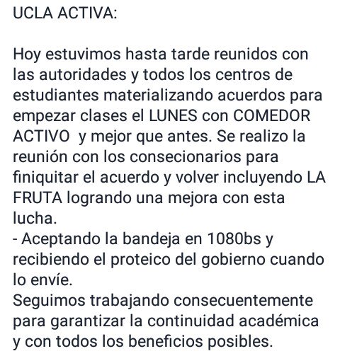 uclaactiva's tweet photo. INFORMACIÓN SOBRE LA SITUACIÓN DEL COMEDOR Y LAS CLASES https://t.co/MQVHQWaZp6