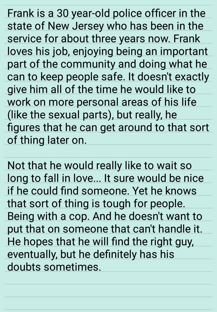 OfficerFrnkIero's tweet image. New account, not new to RP!

- Officer!Frank
- Gay
- Switch
- Descriptive

RT for me, please? 🚓