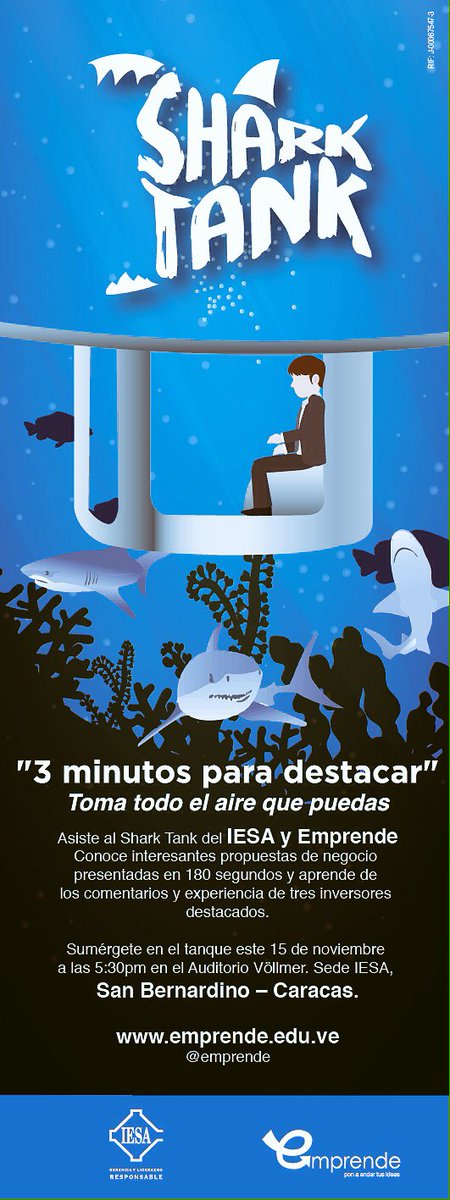 Emprende's tweet photo. Nuestro próximo evento: Shark Tank @Emprende el 15 de noviembre a las 5.30 pm en @IESA https://t.co/3Y8cBulqIr