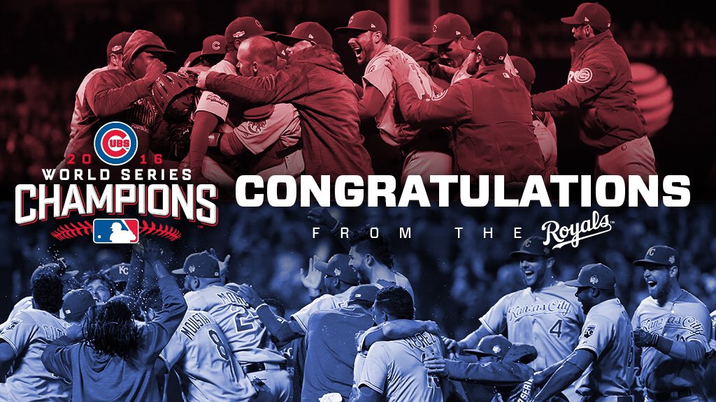 Royals's tweet image. Congrats to the newest World Champions, the Chicago @Cubs, from the Kansas City Royals!