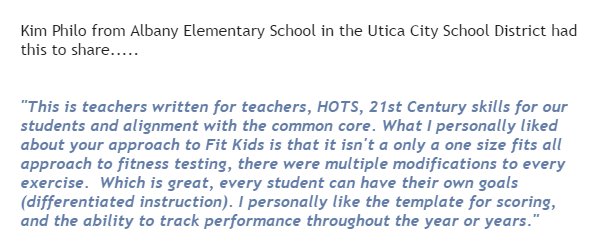 FitKidsFF's tweet photo. Kim Philo from Albany Elementary School in the Utica City School District had this to share about @FitKidsFF..... https://t.co/zysM857Rl0