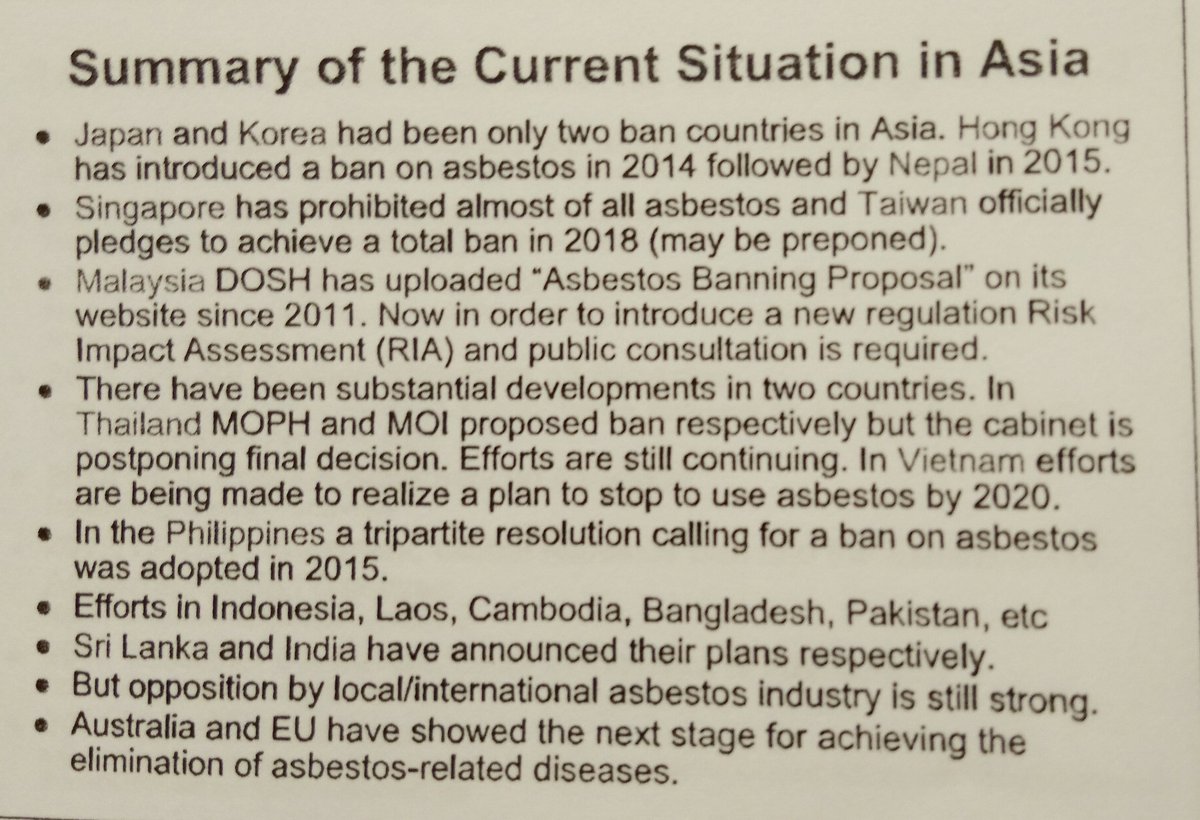 Sugio Furuya concluded his presentation with the summary of #Asbestos current situation in Asia #SEABAN meeting