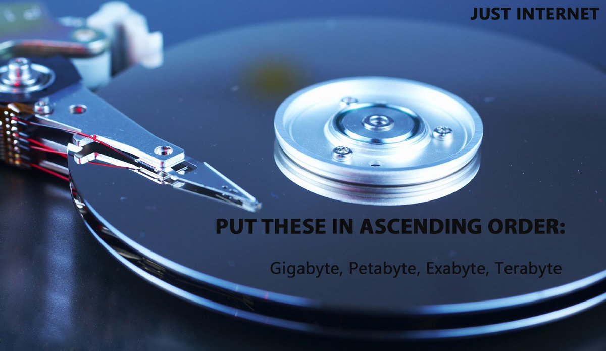 justinternet1's tweet photo. Can you put these in ascending order: Gigabyte, Petabyte. Exabyte, Terabyte ? https://t.co/EThnbn5AEk