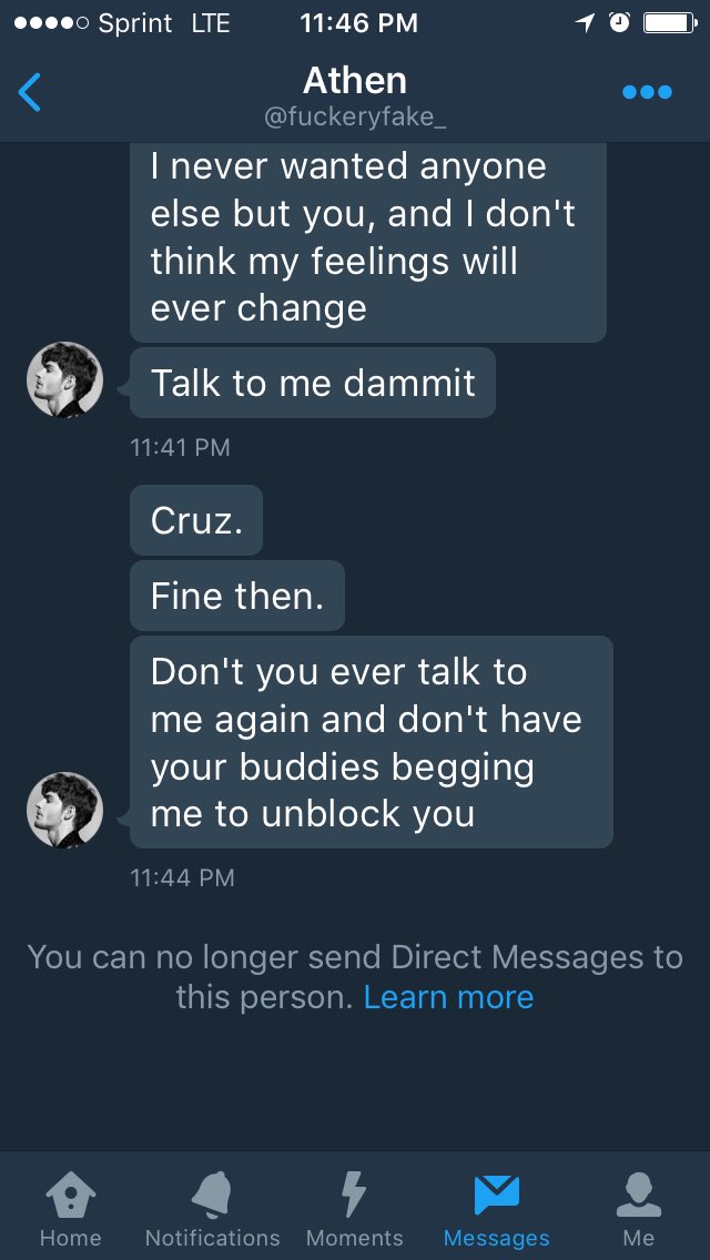 So he blocks me instead of trying to wait for a reply? I was answering questions.