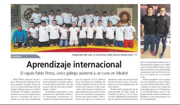 FedGallegaLucha's tweet photo. Seguimos contando con espacio en @Farodevigo y #campeones. Curso internacional entrenadores y cto. MUNDO Universitario. Gracias https://t.co/g6i0Os8Psc