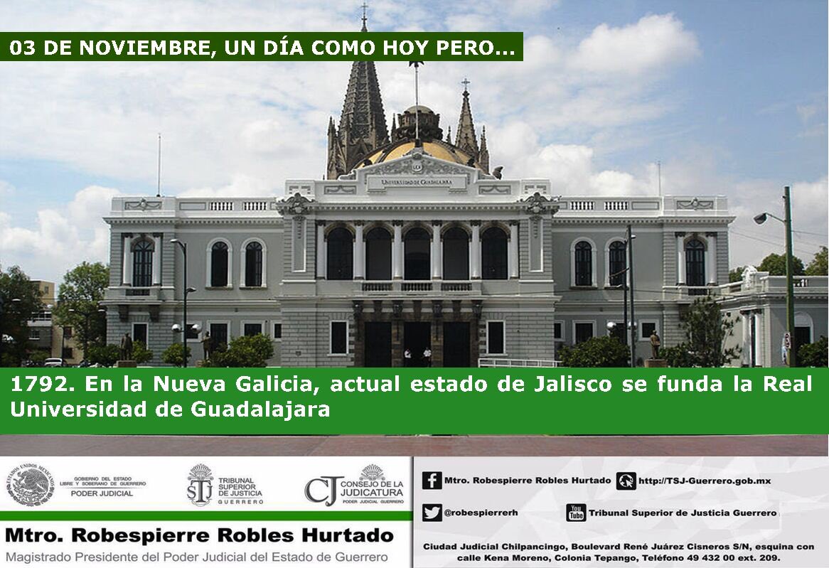 robespierrerh's tweet photo. #UnDíaComoHoy pero de 1792, en la Nueva Galicia, actual estado de Jalisco, se funda la Real Universidad de Guadalajara. #LaJusticiaCercaDeTí https://t.co/9PUTNSyw2Y